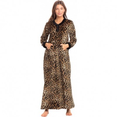 Nightgowns & Sleepshirts Women's Warm Fleece Nightgown- Long Kaftan with Pockets - Leopard Animal Print Limited Edition Limit...