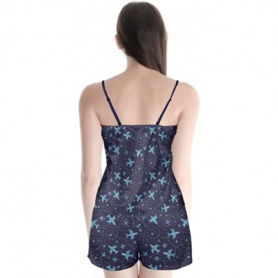 Sets Women's Unique Sun Moon & Stars Celestial Satin Pajamas Set-XS-3XL - Navy - C0182Q4CA3Z