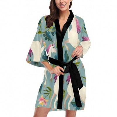 Robes Custom Watercolor Daisies Striped Women Kimono Robes Beach Cover Up for Parties Wedding (XS-2XL) - Multi 3 - CN194TDX7MN