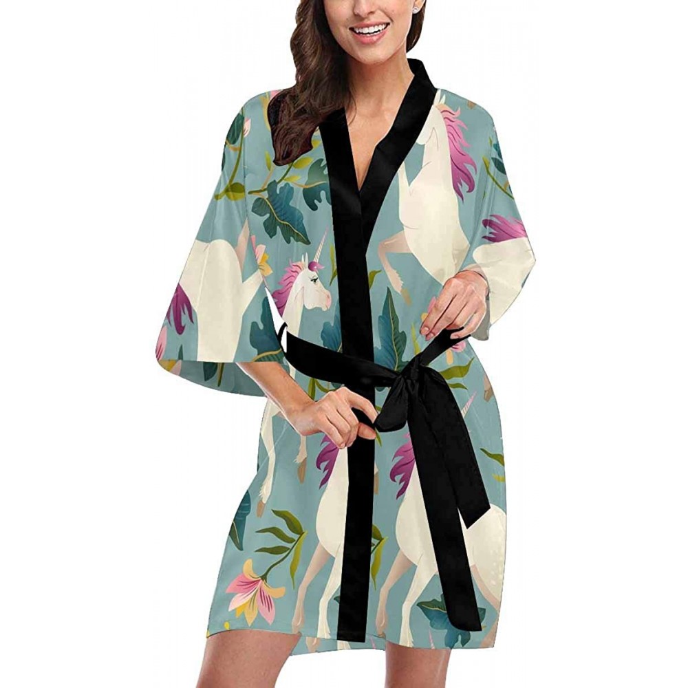 Robes Custom Watercolor Daisies Striped Women Kimono Robes Beach Cover Up for Parties Wedding (XS-2XL) - Multi 3 - CN194TDX7MN