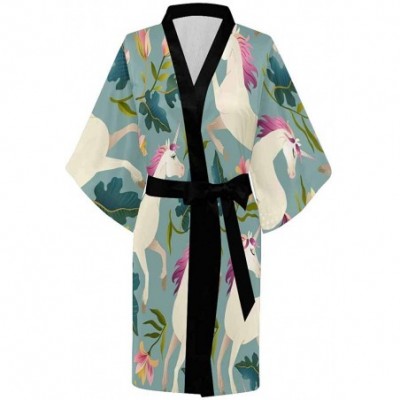 Robes Custom Watercolor Daisies Striped Women Kimono Robes Beach Cover Up for Parties Wedding (XS-2XL) - Multi 3 - CN194TDX7MN