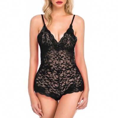 Bustiers & Corsets Babydoll Lingerie for Women New Sexy Lace Lingerie Bodysuit Jumpsuit Pajamas Teddy Sleepwear S-3XL - Black...