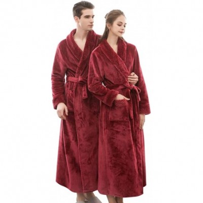 Robes Men/Women Flannel Bathrobe Couple's Plush Fleece Robes Spa Bath Terry Cloth Bathrobe - Red/Flannel - CN18YG0URL8