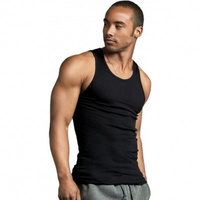 Undershirts Undershirt - Men's Sleeveless Undershirt A-Shirts - Black (2pk) - C4186AC8TAD