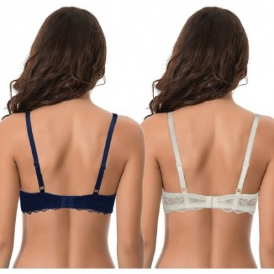 Bras Womens Plus Size Push Up Add 1 Cup Underwire Perfect Shape Lace Bras - White-dark Blue(2 Pack) - C818WC8W4T6