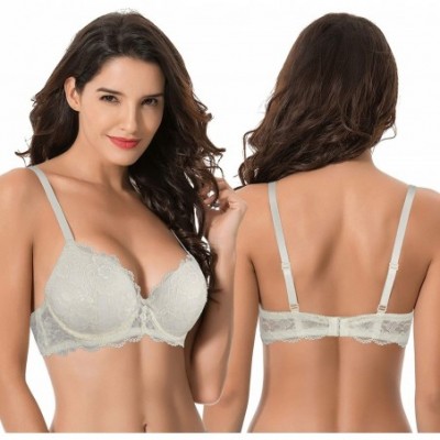 Bras Womens Plus Size Push Up Add 1 Cup Underwire Perfect Shape Lace Bras - White-dark Blue(2 Pack) - C818WC8W4T6