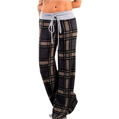 Bottoms Women's Casual Plaid Drawstring Long Wide Leg Lounge Pant - 2 - C219DOC5ZD5