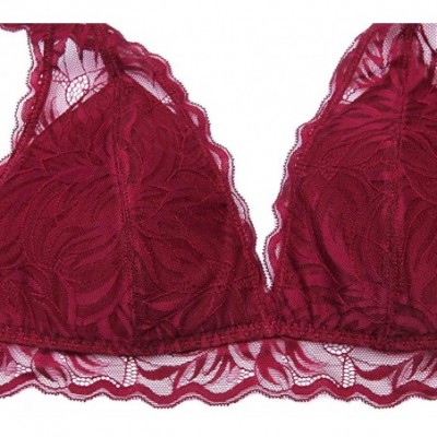 Bras Womens Fashion Bra Comfortable Brassieres Ladies No Trace Lace Bra Underwear - Wine - CF18UZ76668