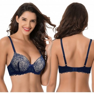 Bras Womens Plus Size Push Up Add 1 Cup Underwire Perfect Shape Lace Bras - White-dark Blue(2 Pack) - C818WC8W4T6