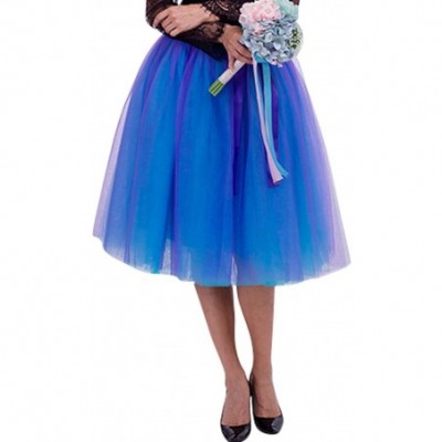 Slips Women's Summer Knee Length Tulle Skirt Pleated Bridesmaid Tutu Skirt - Royal Blue+purple - C718W7L98W7