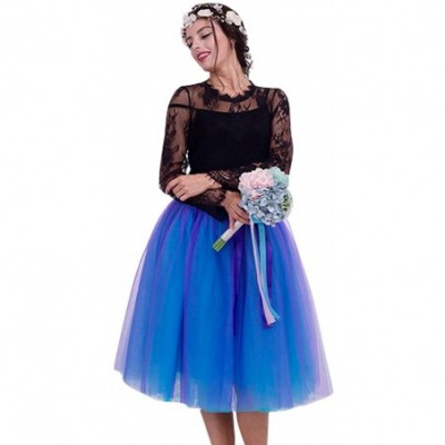 Slips Women's Summer Knee Length Tulle Skirt Pleated Bridesmaid Tutu Skirt - Royal Blue+purple - C718W7L98W7