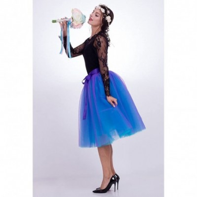 Slips Women's Summer Knee Length Tulle Skirt Pleated Bridesmaid Tutu Skirt - Royal Blue+purple - C718W7L98W7