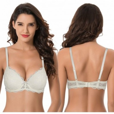 Bras Womens Plus Size Push Up Add 1 Cup Underwire Perfect Shape Lace Bras - White-dark Blue(2 Pack) - C818WC8W4T6