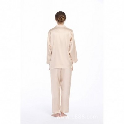 Sets Women's Long Sleeve Satin Silk Pajamas Set Sleep Wear Gold L - CV17YDXHR89