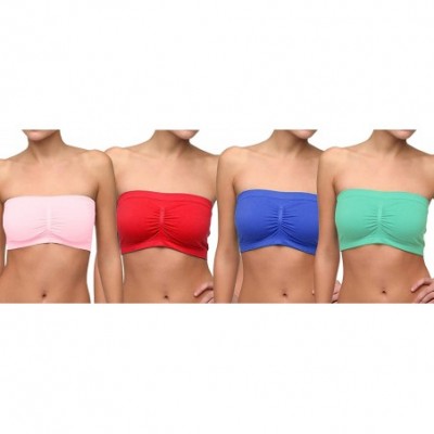 Bras Seamless Strapless Bandeau Tube Top Bra - Red-mint-pink-royal - CC18T8THNLL