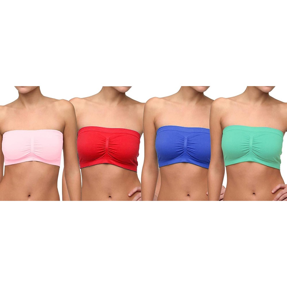 Bras Seamless Strapless Bandeau Tube Top Bra - Red-mint-pink-royal - CC18T8THNLL