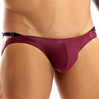 G-Strings & Thongs Men's Open Back Jockstrap Breathable Mesh Bikini G-String Thong Jockstrap Underpants - Wine Red - C918DZS9L5Y