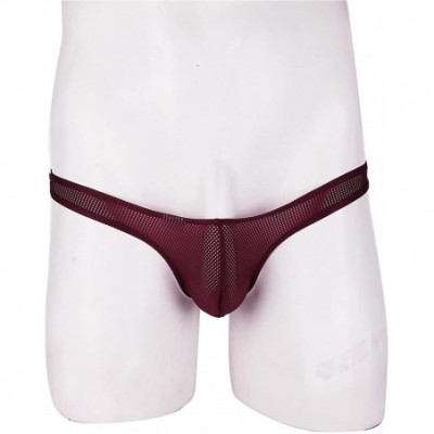 G-Strings & Thongs Men's Open Back Jockstrap Breathable Mesh Bikini G-String Thong Jockstrap Underpants - Wine Red - C918DZS9L5Y