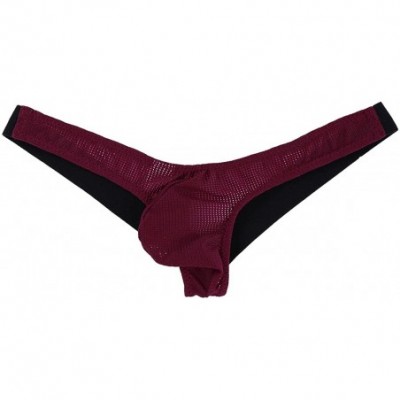 G-Strings & Thongs Men's Open Back Jockstrap Breathable Mesh Bikini G-String Thong Jockstrap Underpants - Wine Red - C918DZS9L5Y