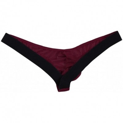 G-Strings & Thongs Men's Open Back Jockstrap Breathable Mesh Bikini G-String Thong Jockstrap Underpants - Wine Red - C918DZS9L5Y