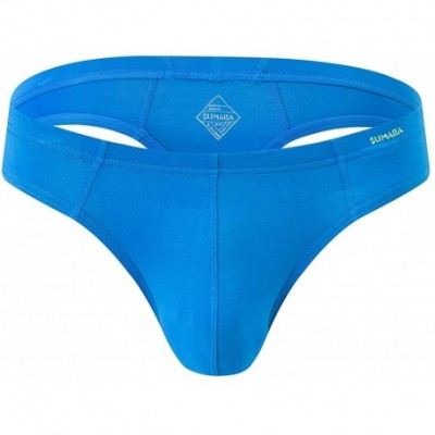 G-Strings & Thongs Bamboo Mens Thong Underwear Sexy Thong G-String Male Butt-Flaunting T-Back - Blue 1 Pack - CN18Z3Z4SUX