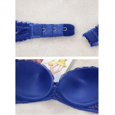 Bras Women's Lingerie Sexy Push Up Lace Bra Underwear Bikini Panties Set - Blue - CW182HUKTHT