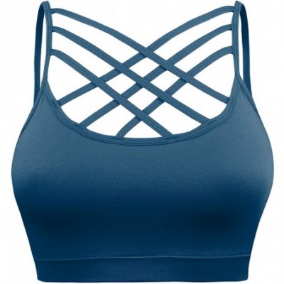 Camisoles & Tanks Padded Seamless Triple Criss Cross Bralette Cutout Caged Cami Crop Top for Women- Plus Size - [A003] Sapphi...