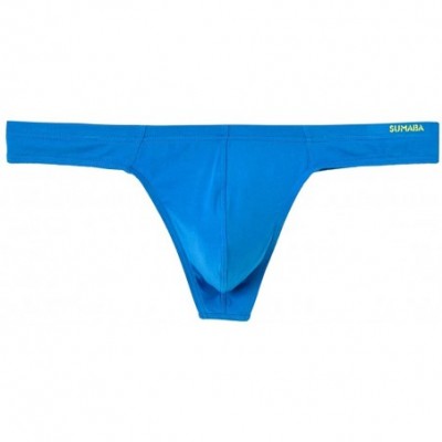 G-Strings & Thongs Bamboo Mens Thong Underwear Sexy Thong G-String Male Butt-Flaunting T-Back - Blue 1 Pack - CN18Z3Z4SUX