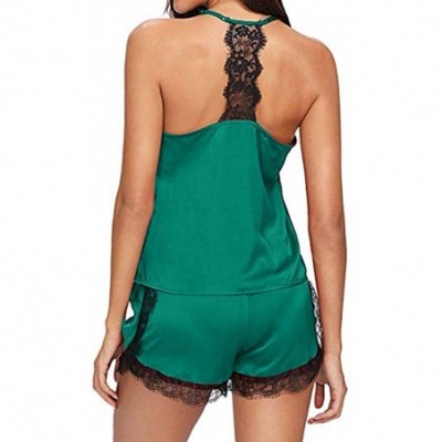 Sets Pajamas Set Womens Lace Sexy Nightwear Lingerie Gown Sleep Set Of 2 Sling And Shorts - Green - CD192WH463O