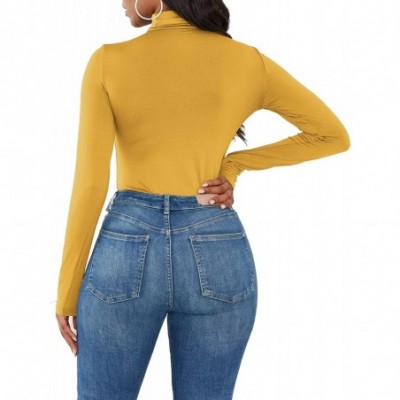 Shapewear Womens Turtleneck Long Sleeves Bodysuit Thong Top Leotard - Yellow - C7192U6R6C0