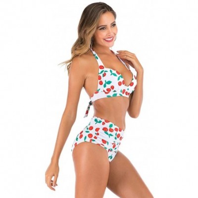 Thermal Underwear Women High Waist Bikini Push Up Bikinis Print Swimsuit Female Beachwear Swimwear - A8-white - CY1962GMGQL