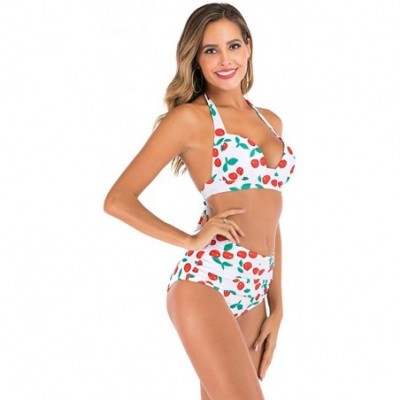 Thermal Underwear Women High Waist Bikini Push Up Bikinis Print Swimsuit Female Beachwear Swimwear - A8-white - CY1962GMGQL