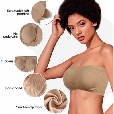 Bras Women's Strapless Bralette Seamless Bandeau Stretchy Removable-Padded Bandeau Tube Top Bra 2-Pack - Basic Beige+lace Whi...