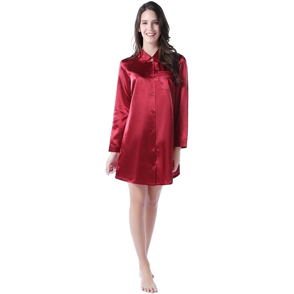 Tops Women's Medium Style Satin Shirt Pajama Sleepwear Size RHW2788 - Red - C5182SMT4T0