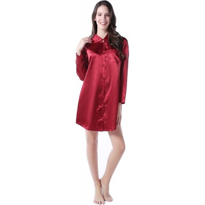 Tops Women's Medium Style Satin Shirt Pajama Sleepwear Size RHW2788 - Red - C5182SMT4T0