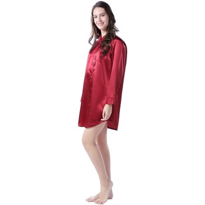 Tops Women's Medium Style Satin Shirt Pajama Sleepwear Size RHW2788 - Red - C5182SMT4T0