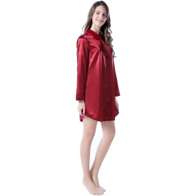 Tops Women's Medium Style Satin Shirt Pajama Sleepwear Size RHW2788 - Red - C5182SMT4T0