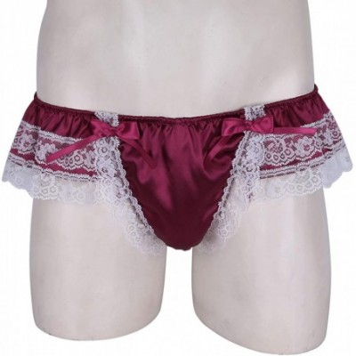 Briefs Men's Satin Frilly Sissy Pouch Panties Bownot Girly Bikini Briefs Crossdress Lingerie - Wine_red - C219CS4ZGQ0