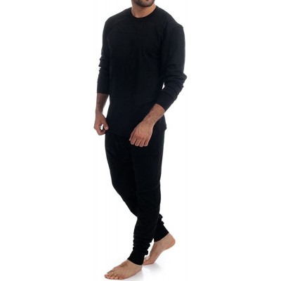 Thermal Underwear Men's Black 2pcs Thermal 100% Cotton(240 GSM) Long Sleeve Top & John Set - CF125YRE0ID