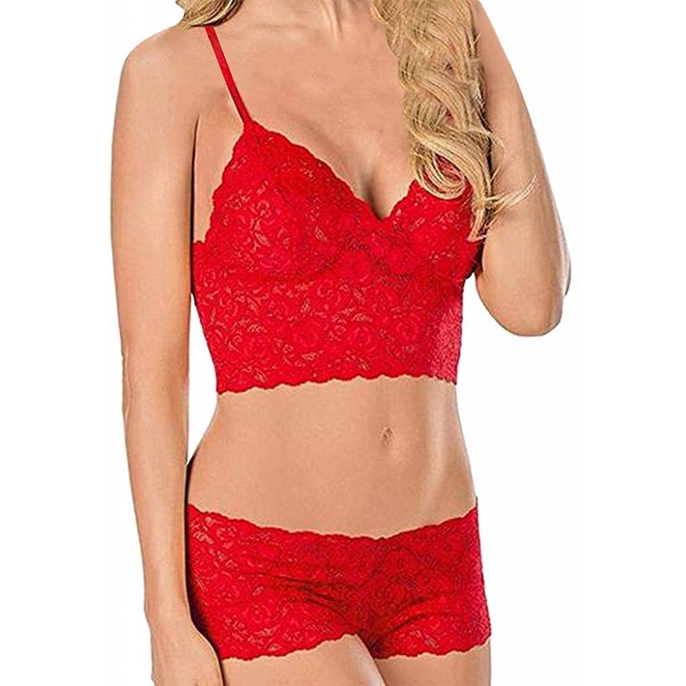 Bras Women Sexy Comfort Underwire Push Up Bra and Knickers Set Lingerie Sets - Red - CR18SQ97NNM