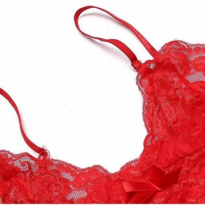 Bras Women Sexy Comfort Underwire Push Up Bra and Knickers Set Lingerie Sets - Red - CR18SQ97NNM