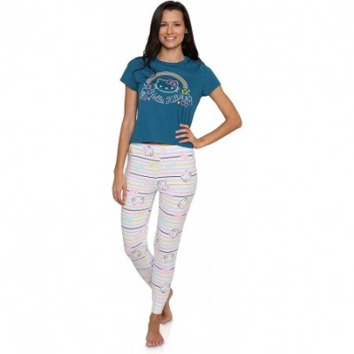 Sets Disney Women's Tee and Sleep Pants 2 Piece Pajama Set - Navy Blue - CA198ZMDMT4