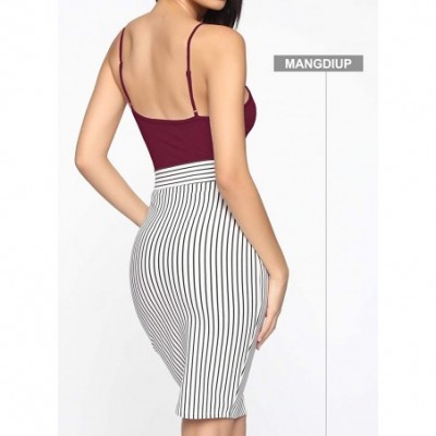 Shapewear Women's V-Neck/Square Neck Backless Camisole Adjustable Spaghetti Strap Bodysuits Jumpsuits - Burgundy - CM18Y7OK5LD