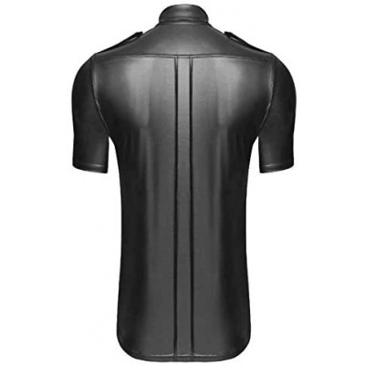 Undershirts Men Faux Leather Black Wet Look Short T-Shirt Nightwear Tops Undershirt - Black - C918RK4OM06