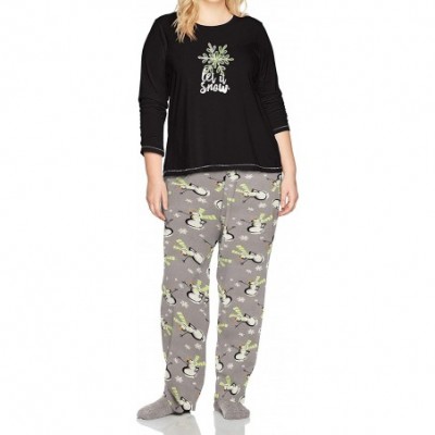 Sets Women's Printed Knit Tee and Pant 3 Piece Pajama Set - Black - Let It Snow/Snowman - CB186OCRL2L