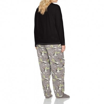 Sets Women's Printed Knit Tee and Pant 3 Piece Pajama Set - Black - Let It Snow/Snowman - CB186OCRL2L