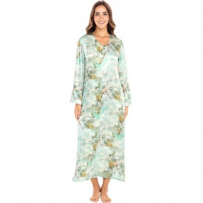 Nightgowns & Sleepshirts Women's Long Satin Caftan Sleep Shirt - Teal Pattern - CX18ZHUNYC8