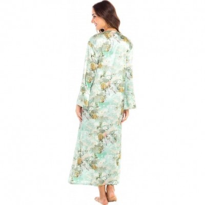 Nightgowns & Sleepshirts Women's Long Satin Caftan Sleep Shirt - Teal Pattern - CX18ZHUNYC8