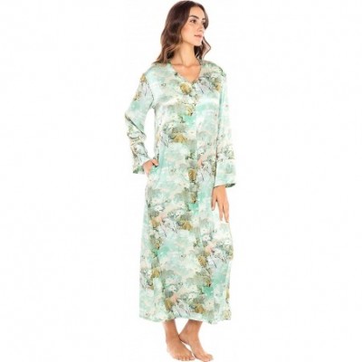 Nightgowns & Sleepshirts Women's Long Satin Caftan Sleep Shirt - Teal Pattern - CX18ZHUNYC8