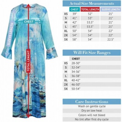 Nightgowns & Sleepshirts Women's Long Satin Caftan Sleep Shirt - Teal Pattern - CX18ZHUNYC8